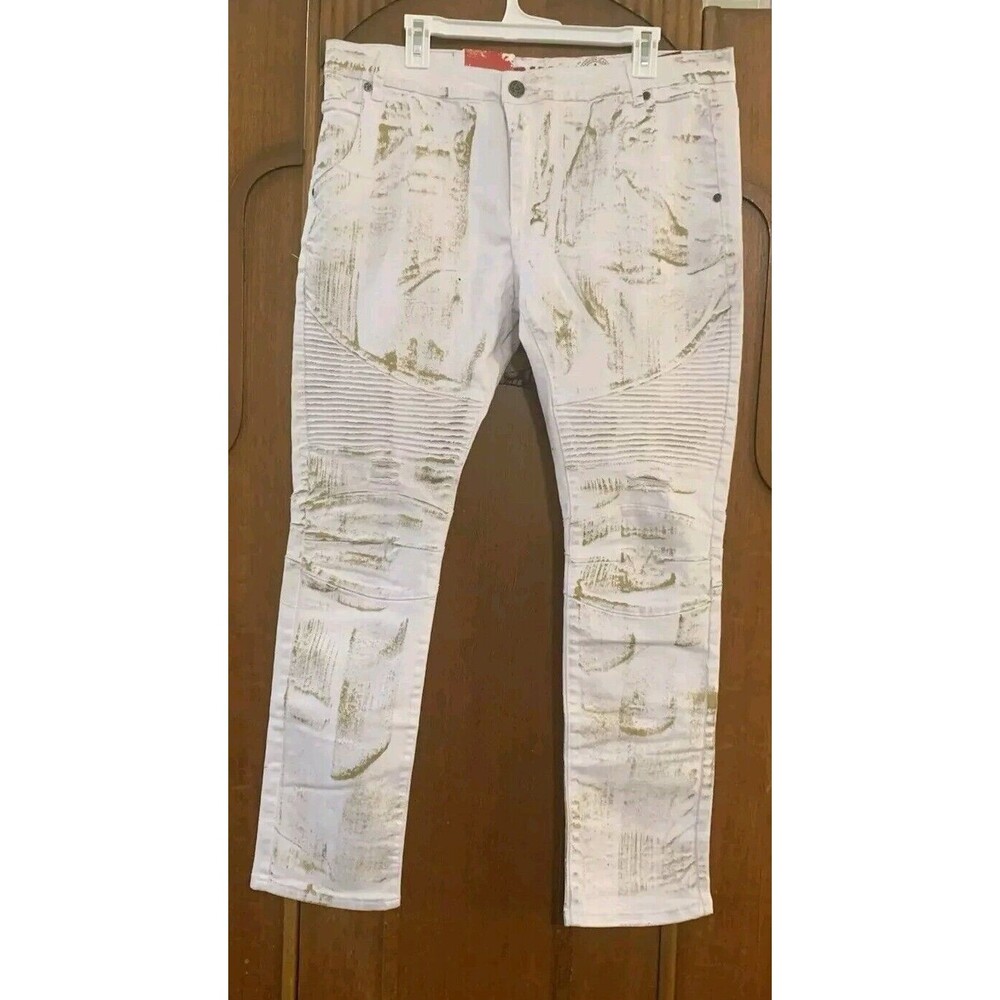Toku Nwt Painted By Designer Men’s White Jeans With Ribbed Design. Waist 38. B41